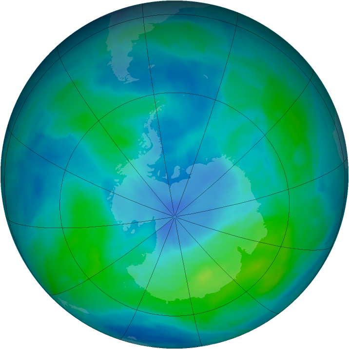 Antarctic ozone map for 04 March 2013